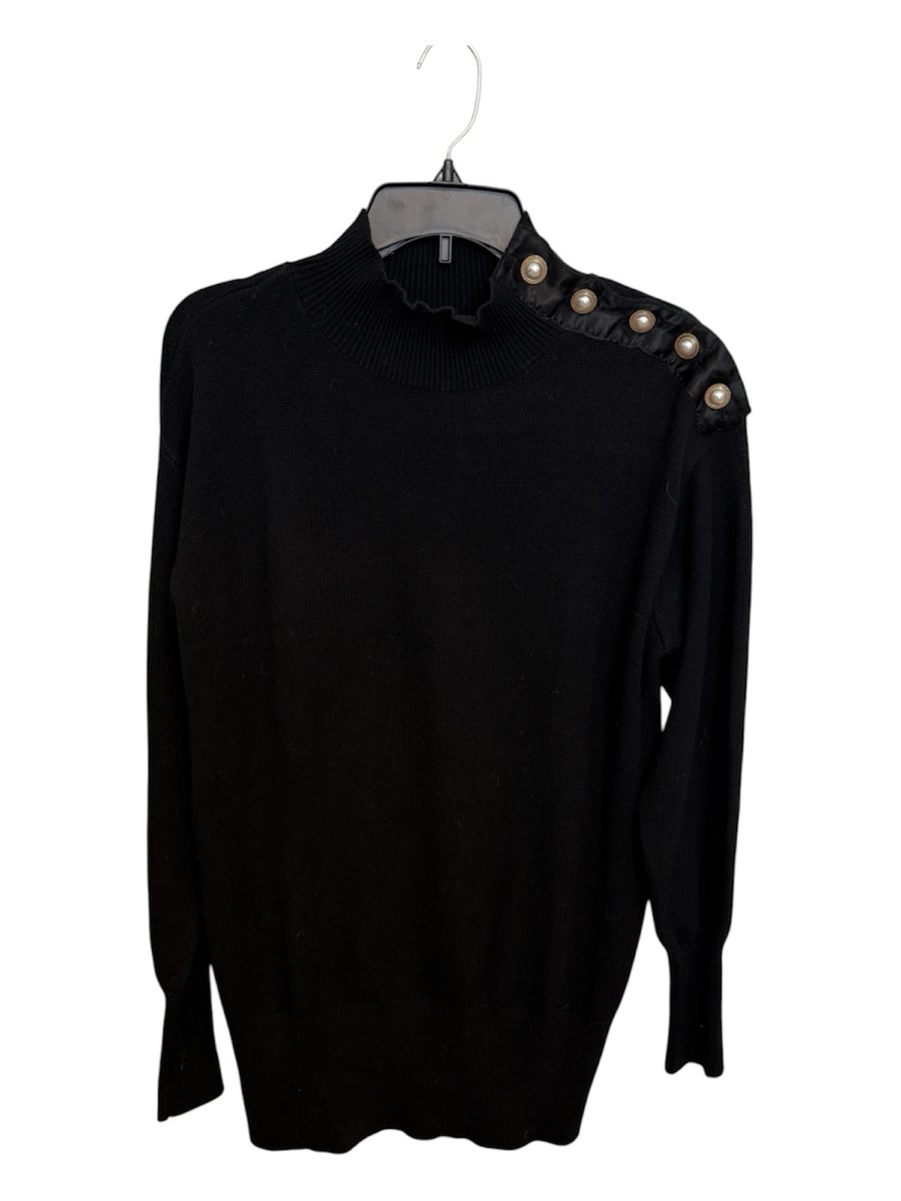 White House Black Market Black Pearl-Detail Mock Neck  Sweater